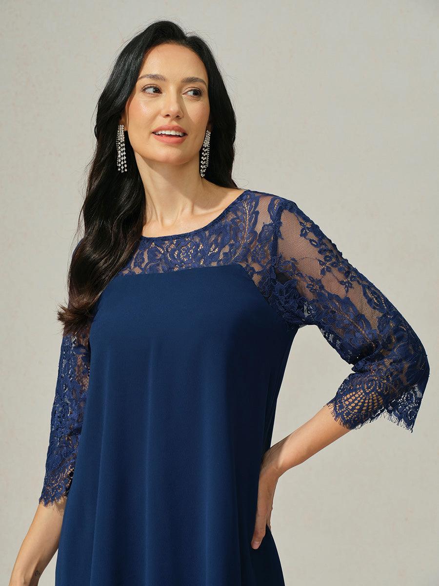 Midikleid aus Spitzenchiffon