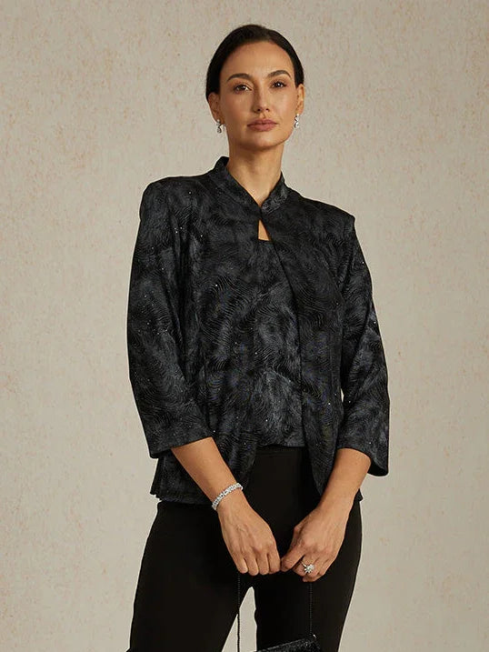 Glitter Knit Mandarin Jacket and Tank Twinset