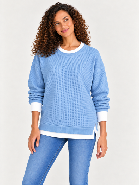 Cotton Waffle Patchwork Sweatshirt