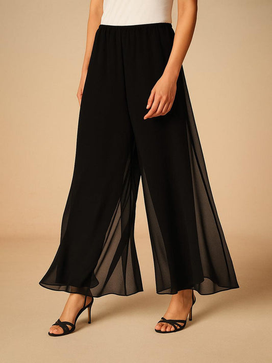Straight Leg Pant With Chiffon Split Leg Overlay