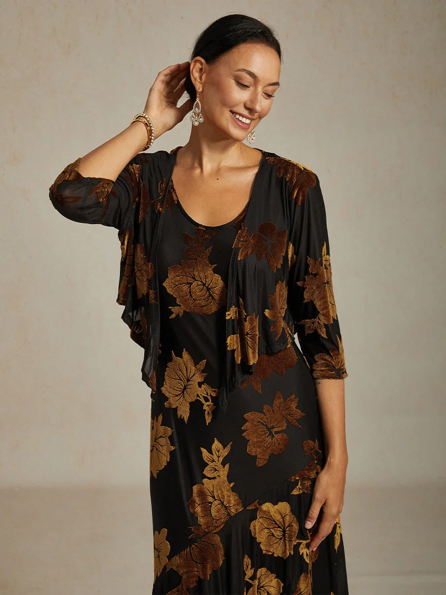 Floral Stretch Velvet 3/4 Sleeve Shrug