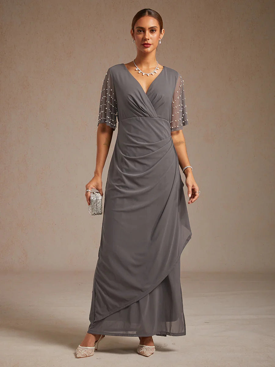 Elegant Formal Dress with Embellished Flutter Sleeves