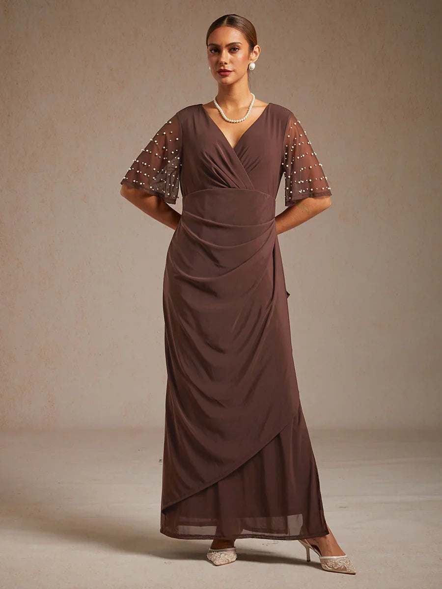 Elegant Formal Dress with Embellished Flutter Sleeves
