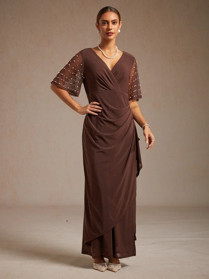 Elegant Formal Dress with Embellished Flutter Sleeves