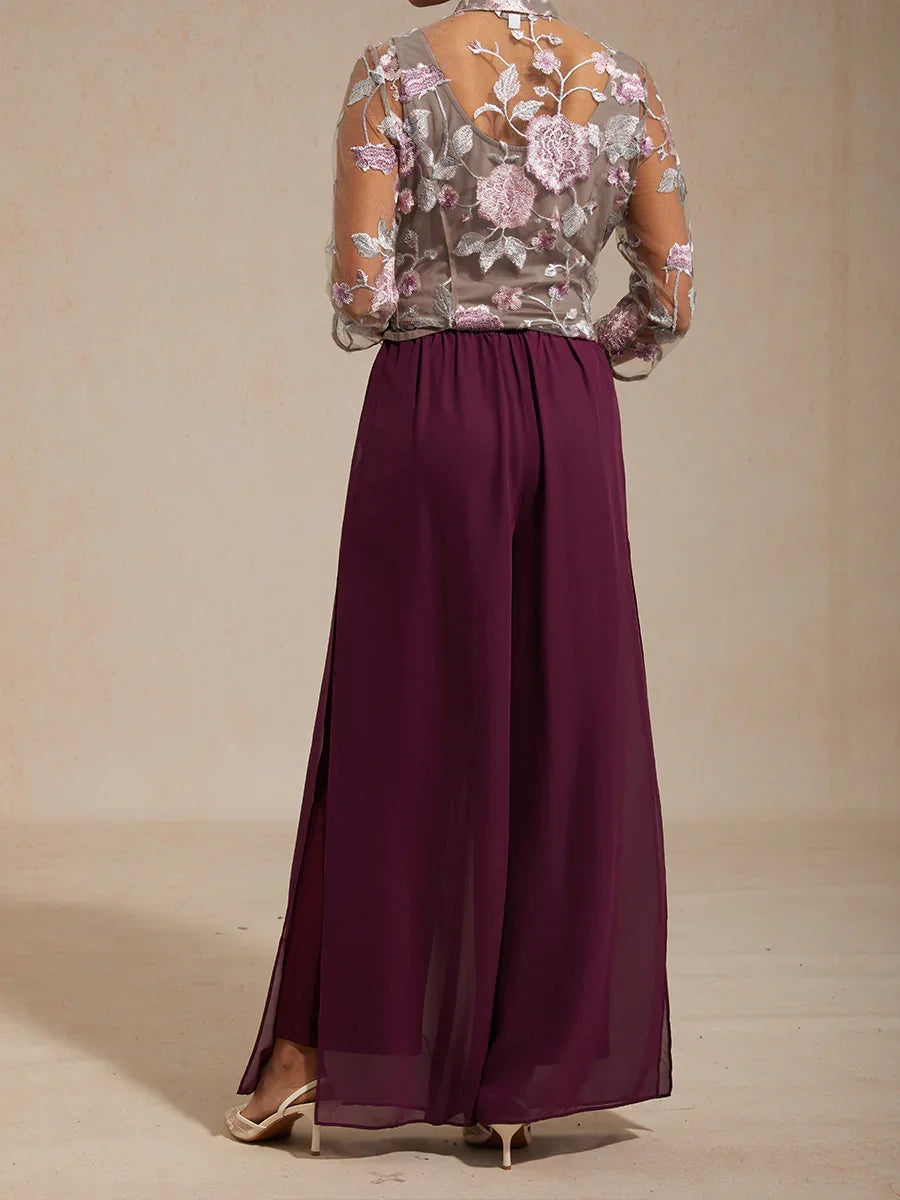 Floral Embroidered Mandarin Collar Twinset