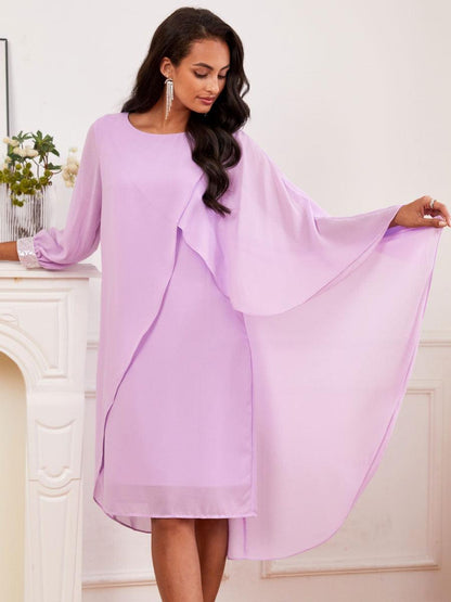 Flowy Chiffon Asymmetrical Hem Cape Dress