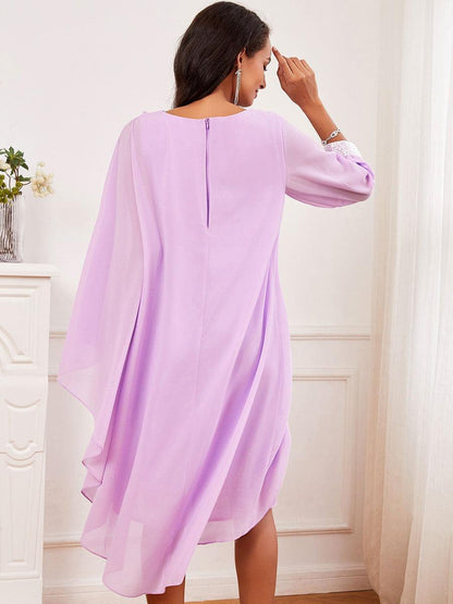 Flowy Chiffon Asymmetrical Hem Cape Dress