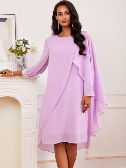 Flowy Chiffon Asymmetrical Hem Cape Dress