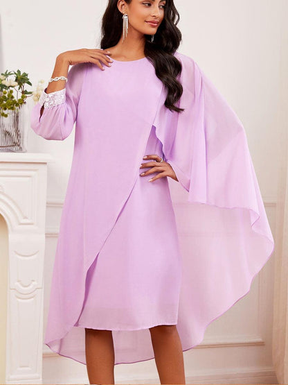 Flowy Chiffon Asymmetrical Hem Cape Dress