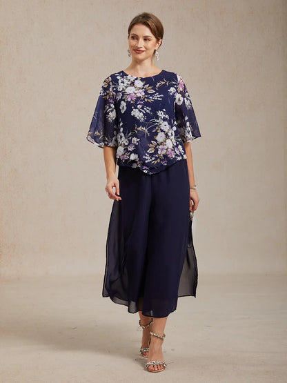 Floral Chiffon Top with Layered Hem