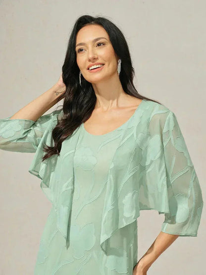 花卉透紗七分袖披肩