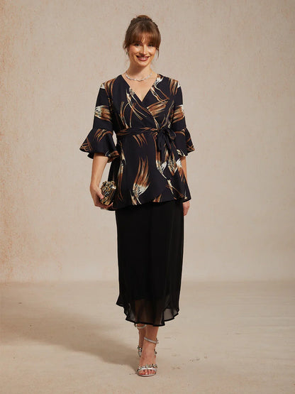 花卉雪紡層次下擺上衣