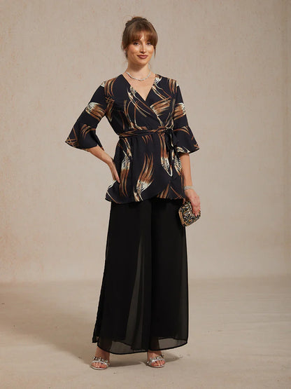 花卉雪紡層次下擺上衣