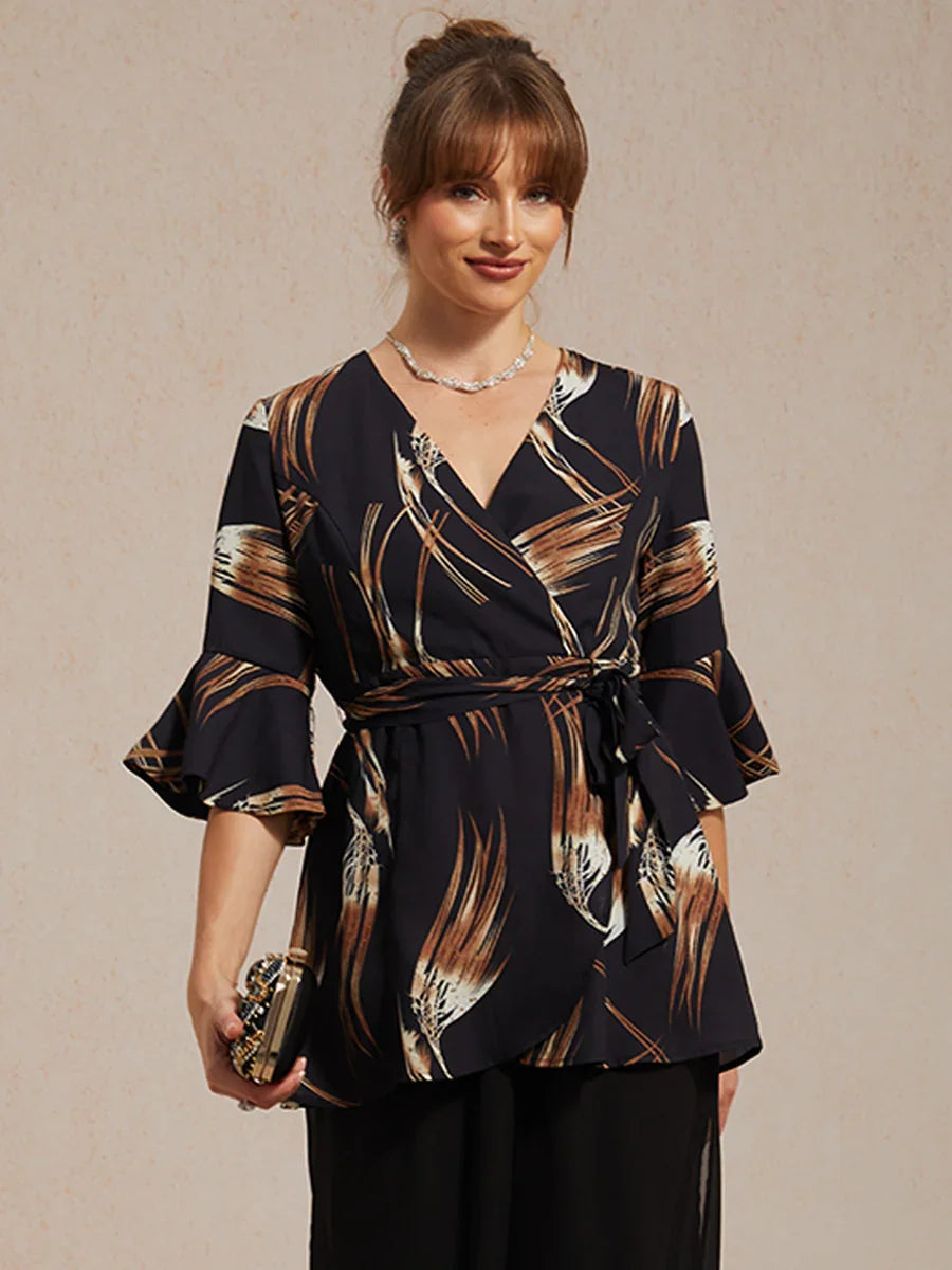 花卉雪紡層次下擺上衣