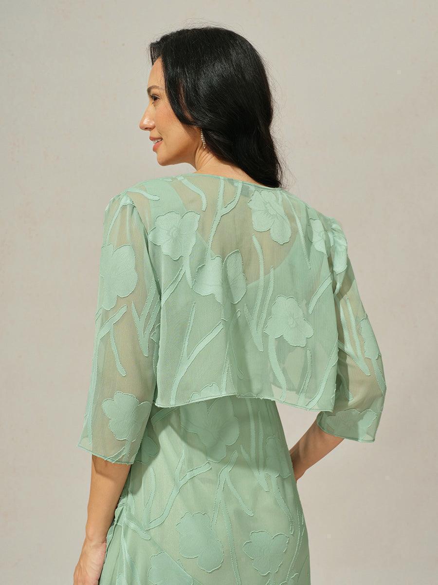 Floral Sheer Chiffon 3/4 Sleeve Shrug