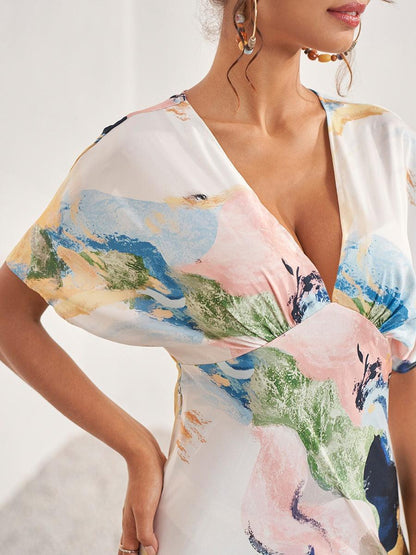 Maxikleid aus Satin mit Batikmuster