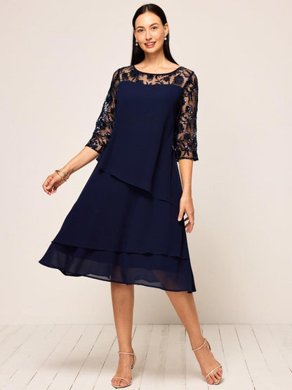 Elegant Chiffon Sequin Layered Lace Dress