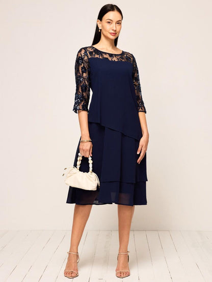Elegant Chiffon Sequin Layered Lace Dress