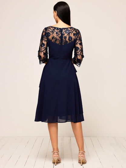 Elegant Chiffon Sequin Layered Lace Dress