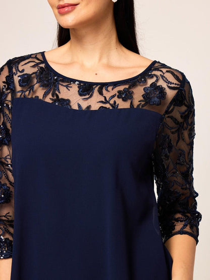 Elegant Chiffon Sequin Layered Lace Dress