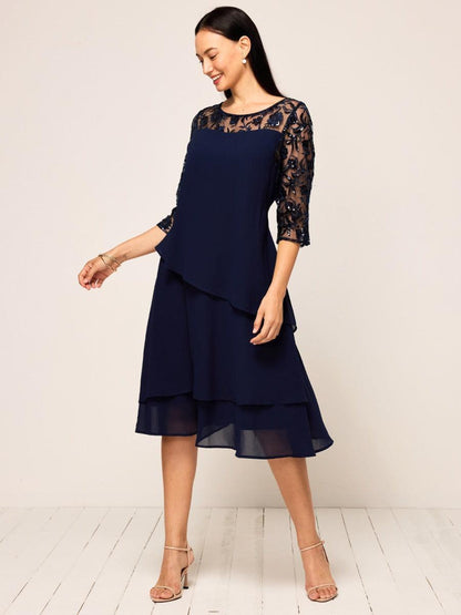 Elegant Chiffon Sequin Layered Lace Dress