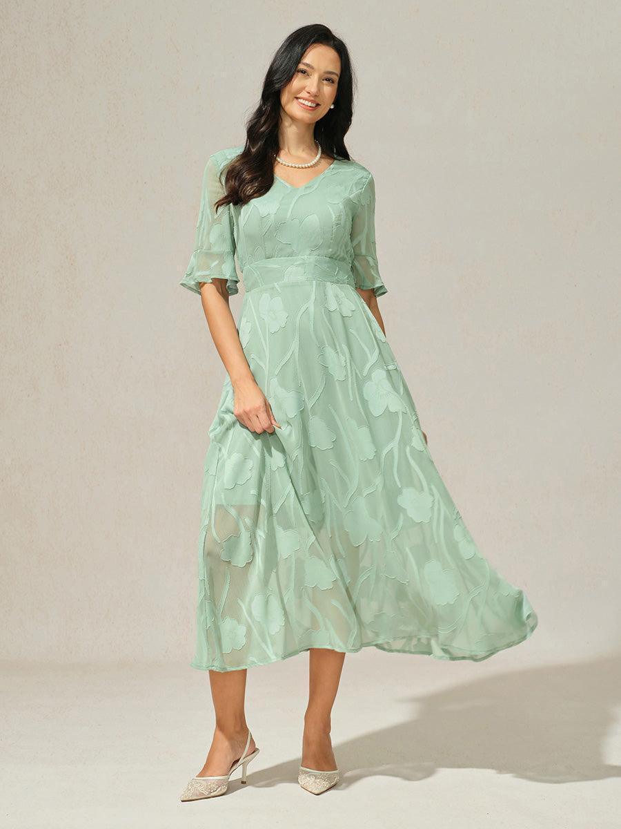Ruffle Flutter Lace Maxi Dress