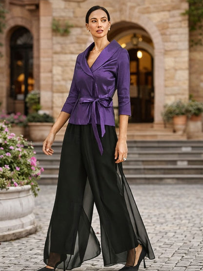 Pantalon droit avec superposition en chiffon à fente sur la jambe