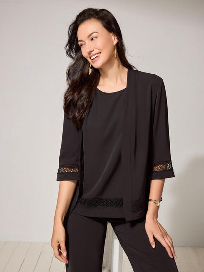 Lace-Trimmed Satin Tank Top Cardigan Set