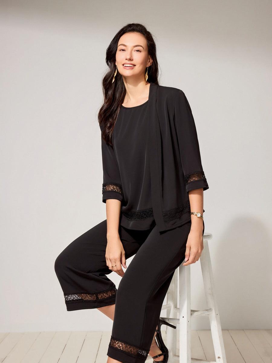 Lace-Trimmed Satin Tank Top Cardigan Set