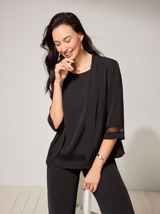 Lace-Trimmed Satin Tank Top Cardigan Set
