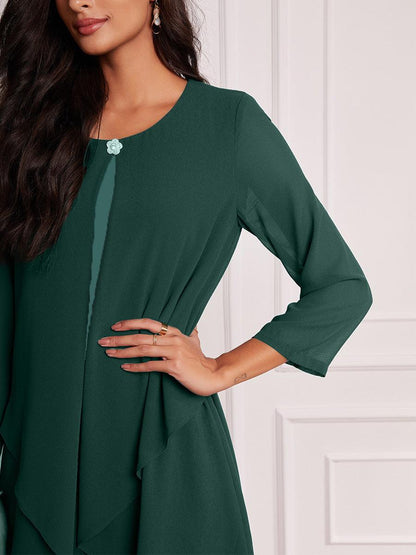 Layered Cape Sleeve Chiffon Dress