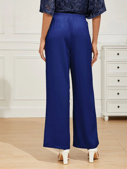Mid-Rise Elastic Waist Wide-Leg Pants with Pockets