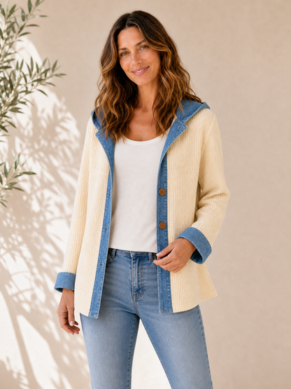 Cotton Waffle Denim Patchwork Shirt