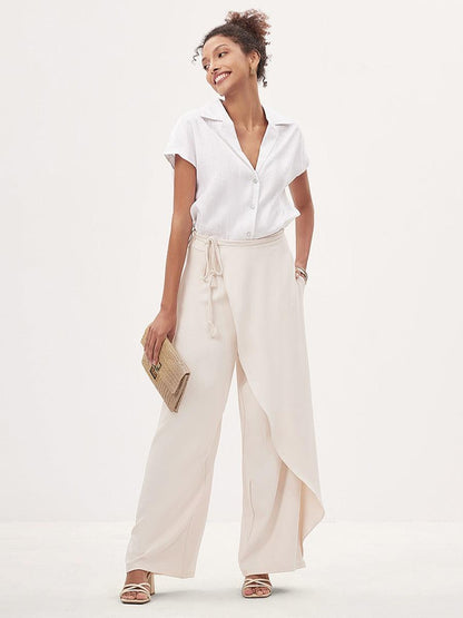 Asymmetrical Mid-Waist Wide-Leg Trousers
