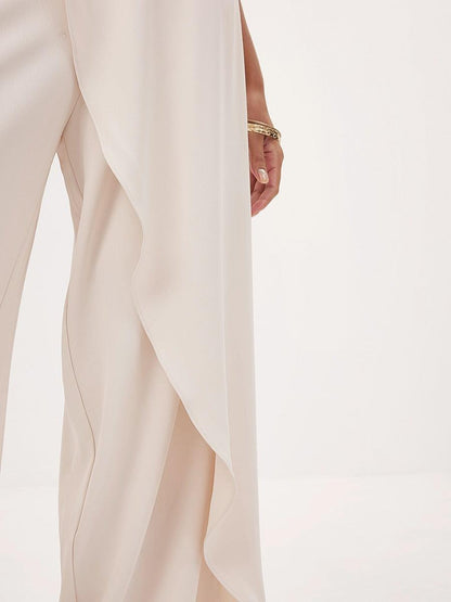 Asymmetrical Mid-Waist Wide-Leg Trousers