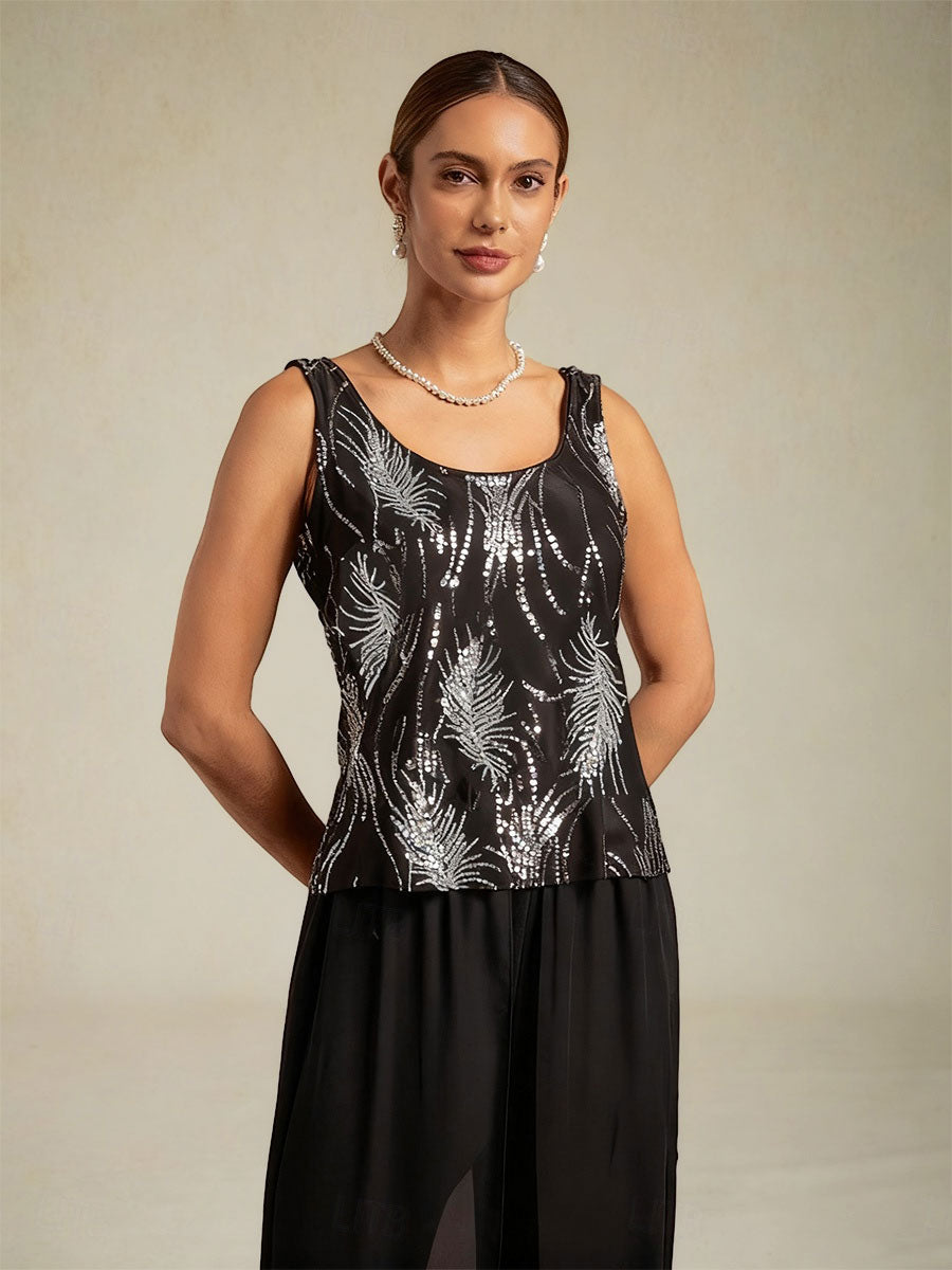 Elegant Mandarin Collar Sequin Twinset