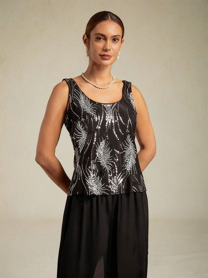 Elegant Mandarin Collar Sequin Twinset