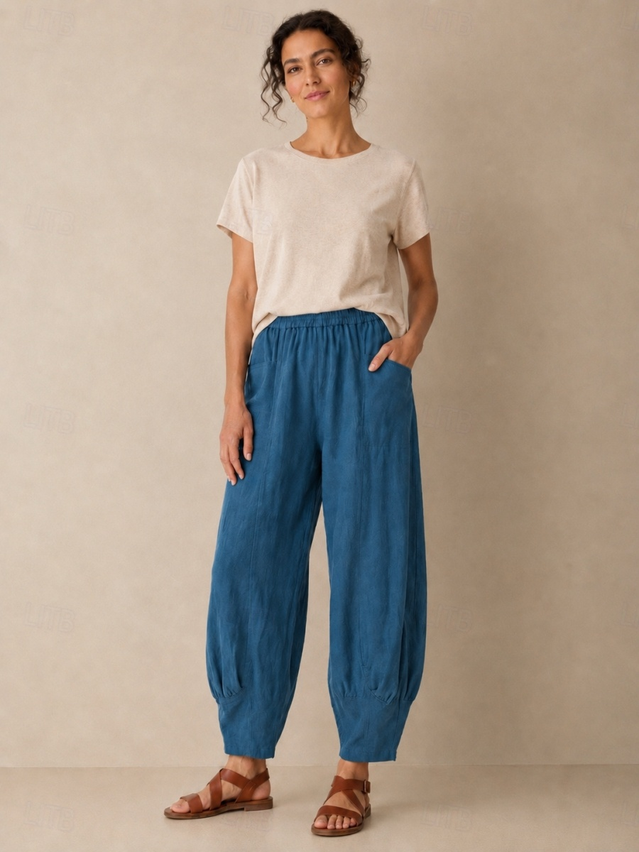 Premium Linen Wide-Leg Pocket Pants