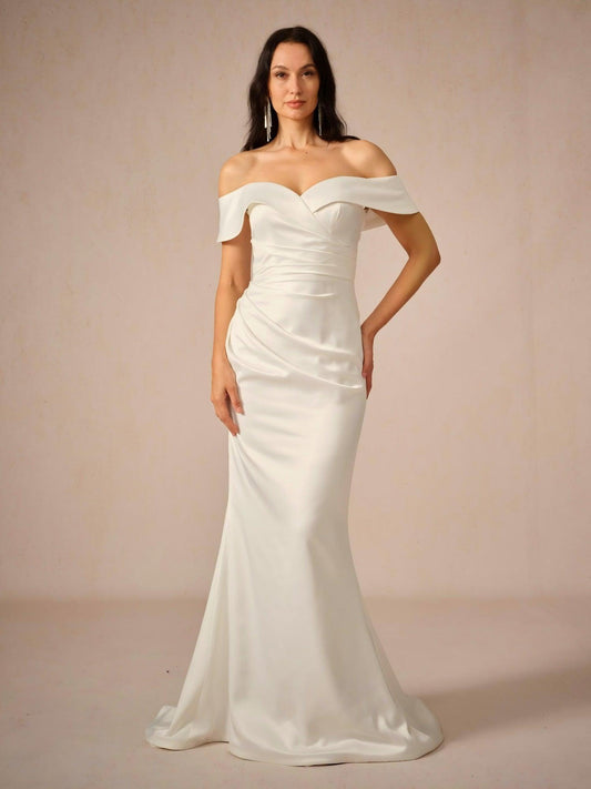 A-Line Sweetheart Cap Sleeve Ruched Taffeta Wedding Dress