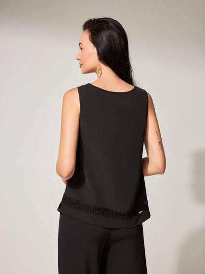 Lace-Trimmed Satin Tank Top Cardigan Set
