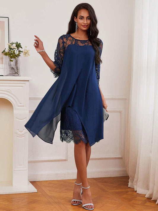 Robe mi-longue en mousseline de soie et dentelle