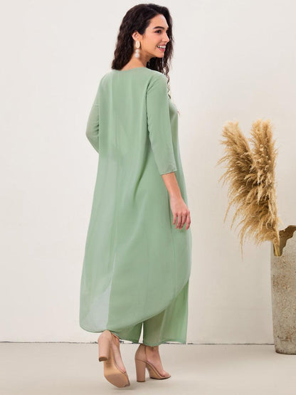Chiffon-Hosensets mit 3/4-Ärmeln und U-Boot-Ausschnitt und weitem Bein