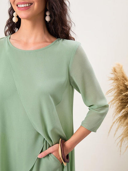Chiffon-Hosensets mit 3/4-Ärmeln und U-Boot-Ausschnitt und weitem Bein