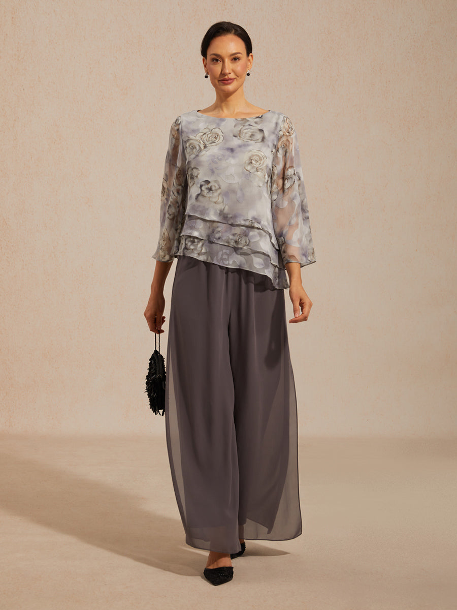 Lace Chiffon Layered Blouse with Floral Print