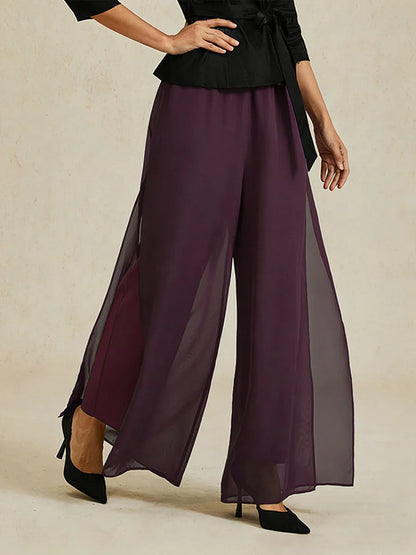 Straight Leg Pant With Chiffon Split Leg Overlay