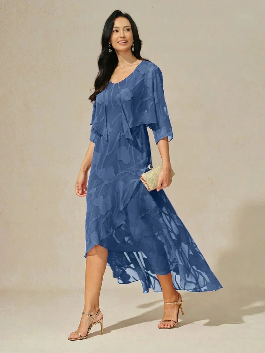 Floral Chiffon Evening Gown with Asymmetrical Hem