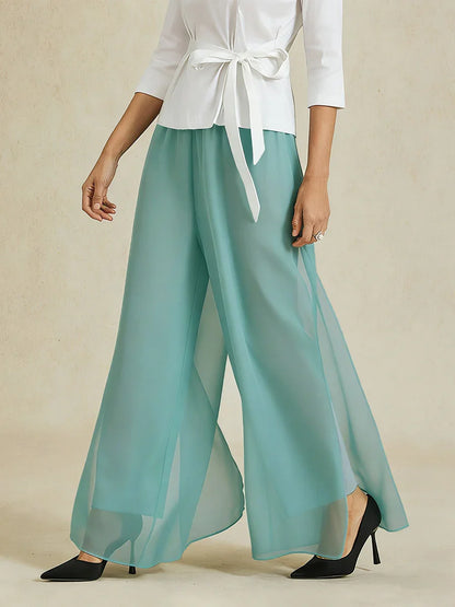 Pantalon droit avec superposition en chiffon à fente sur la jambe