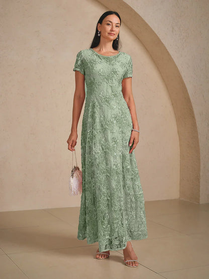 Rosette Lace A-Line Gown with Sequin Embellishment