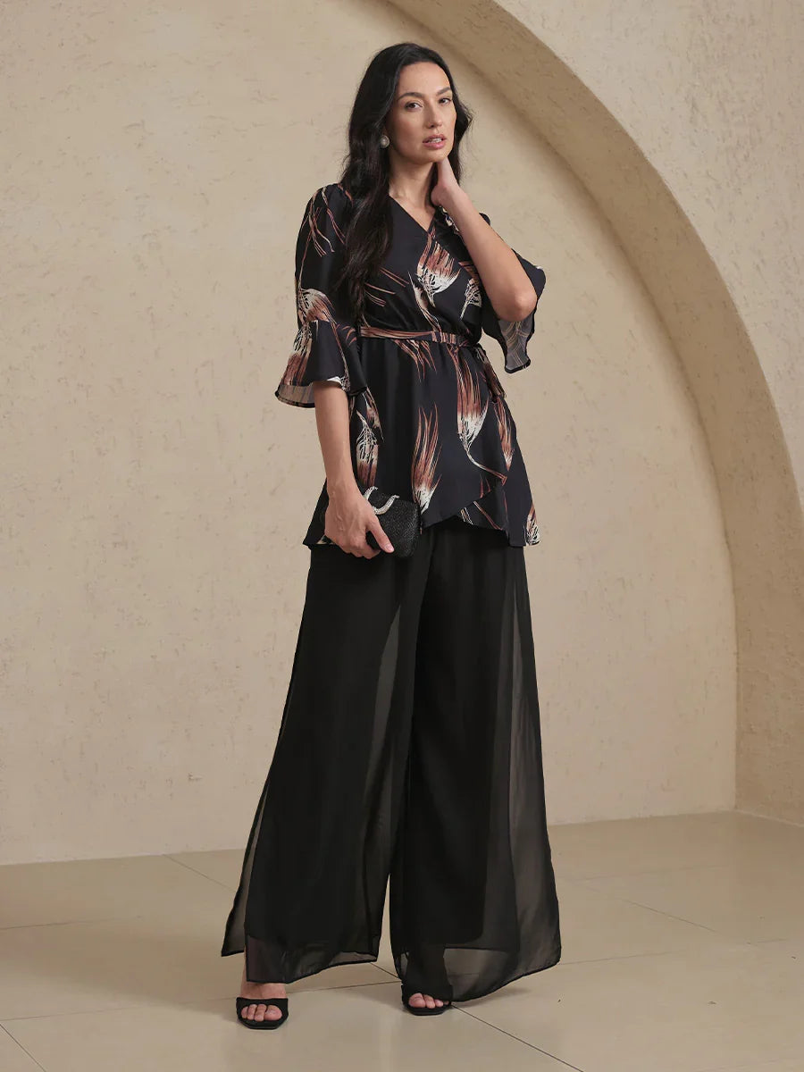 花卉雪紡層次下擺上衣