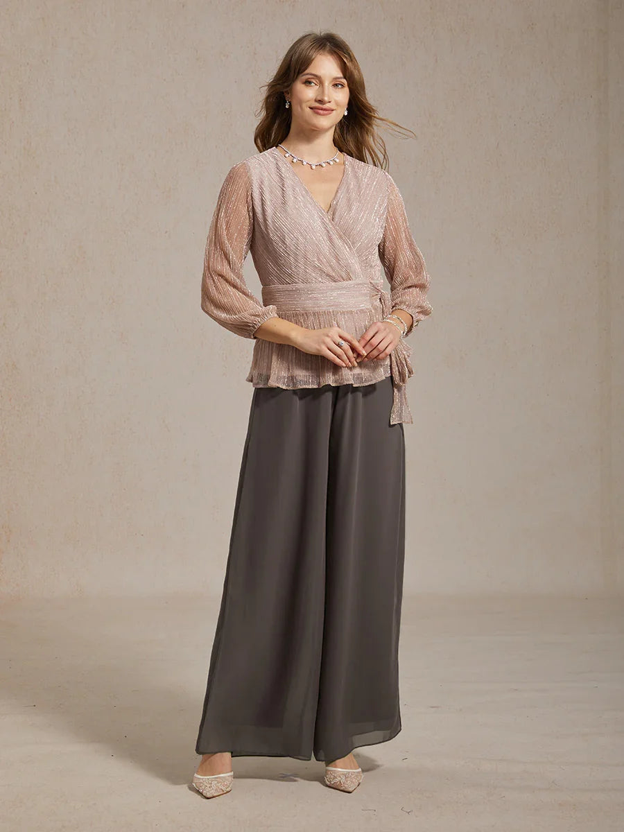 Straight Leg Pant With Chiffon Split Leg Overlay